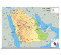 Physical Map of Saudi Arabia - Size A2-59.4 x 42cm - Paper Laminated