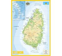 Physical Map of St Lucia - Size A2 - Paper Laminated