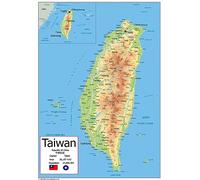 Physical Map of Taiwan - The Oxford Collection - Size A2 - Paper Laminated
