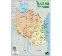 Physical Map of Tanzania - The Oxford Collection - Size A1 - Paper Laminated