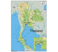 Physical Map of Thailand - The Oxford Collection - Size A2 - Paper Laminated