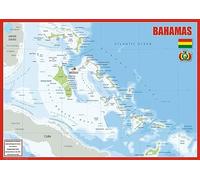 Physical Map of the Bahamas - The Oxford Collection - Size A2 - Paper Laminated