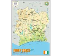 Physical Map of the Ivory Coast - The Oxford Collection - Size A2 - Paper Laminated