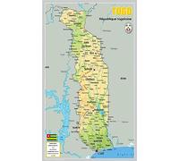 Physical Map of Togo - The Oxford Collection - Size 84.1 x 50 cm - Paper Laminated