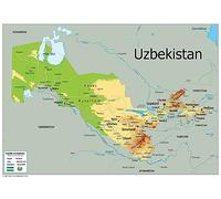 Physical Map of Uzbekistan - The Oxford Collection - Size A2 - Paper Laminated