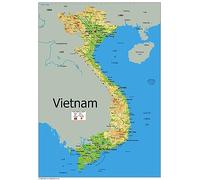 Physical Map of Vietnam - The Oxford Collection - Size A1 - Paper Laminated