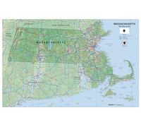 Physical State Poster Map of Massachusetts - 23.3 x 16.5 Inches - Paper Laminated