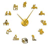 Physical Therapy Osteopathy Big DIY Wall Clock Chiropractic Acupuncture Massage Acrylic Mirror Stickers on the Wall Decor Watch(Gold,37inch)