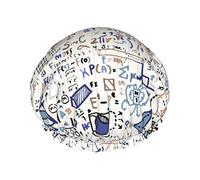 Physics Formulas On Note Paper Waterproof Shower Cap,Elastic Bathing Hair Cap Environmental Protection Hair Bath Caps, Double WaterproofBathing Shower Hat