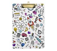 Physics Maths Astronomy Plastic Clipboard A4 Letter Size PVC Writing Board with Low Profile Gold Metal Clip Hardboard for School, Office 12.5x9 Inch