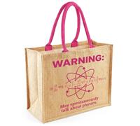 Physics Teacher Gift Tote Bag - Premium Jute Shopping Bag with Fuchsia Handles, Funny Science STEM Appreciation Present for Teachers, Men & Women, Large Cotton Canvas School Bag