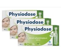 PHYSIODOSE Physiological Serum - Pack of 3 Boxes of 40 Unidoses 5 ml - Plant Based Plastic Container - Nose and Eye Hygiene, Ideal Supplement to Baby Fly