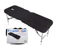 PHYSIQUE Premium Massage Table Couch Cover with Face Hole and Ties - Thick Comfortable Protective Fitted Terry-Towel Bed Sheet for Spa, Salon & Therapy Tables, Washable Fabric, Black