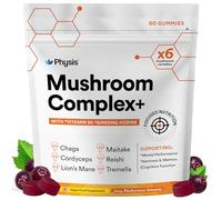 Physis Mushroom Gummies +Vitamin Complex | Attention On Mushroom Blend | Alertness Cognition Memory | Lions Mane Cordyceps Reishi Maitake Tremella Ginseng Iodine Vit B5 | 60 x Vegan Juicy Blackcurrant