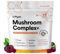 Physis Mushroom Gummies +Vitamin Complex | Attention On Vegan Mushroom Blend | Alertness Cognition Memory | Lions Mane Cordyceps Reishi Maitake Tremella Ginseng Iodine VIT B5 | 180 x Blackcurrant
