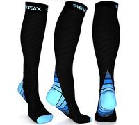 Physix Gear Compression Socks for Men & Women 20-30 mmhg, Best Graduated Athletic Fit for Running Nurses Shin Splints Flight Travel & Maternity Pregnancy - Boost Stamina Circulation & Recovery BLU LXL