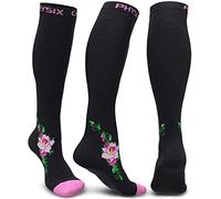 Physix Gear Men's Compression Socks, High Compression Socks for Travel Plane Pregnant Women, Maternity, Compression Sleeve, Calf, Black/Pink Flower, XXL