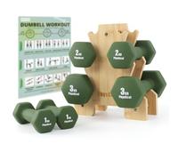 PhysKcal 12 kg Dumbbells Set with Bamboo Stand, 1 kg, 2 kg, 3 kg- Kale