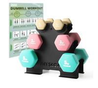 PhysKcal 1kg, 3kg, 5kg Hex Dumbbells Set of 6 with Steel Rack, Hand Weights with Storage Rack, Strength Training Fitness Home Workout