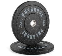 PhysKcal 50 mm Crumb Rubber Bumper Plates with Colour Flex 5-25 kg | Fits 2" Olympic Barbell. 450 mm Diameter. Built for Garage & Home Gym. High Bounce. Absorbs Impacts. Protect the Floors.