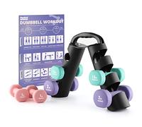 PhysKcal Dumbbells Set of 6 with Carry Stand, 2 x 1kg, 2 x 1.5kg, 2 x 2kg, Neoprene Coating Soft Grip Arm Weights for Women, Hand Weights Set for Ladies, Kids, Beginners