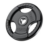 PhysKcal Olympic Weight Plates 1 x 15kg with Rubber Finish 2’’ Opening and Tri-Grips, Black Barbell Plates Discs in Pair or Single for Lifting and Strength Training