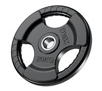 PhysKcal Olympic Weight Plates 1 x 20kg with Rubber Finish 2’’ Opening and Tri-Grips, Black Barbell Plates Discs in Pair or Single for Lifting and Strength Training, Solid Cast Iron Weights Set