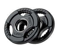 PhysKcal Olympic Weight Plates 2 x 1.25kg with Rubber Finish 2’’ Opening and Tri-Grips, Black Barbell Plates Discs in Pair or Single for Lifting and Strength Training, Solid Cast Iron Weights Set