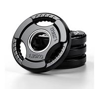PhysKcal Olympic Weight Plates 4 x 1.25kg with Rubber Finish 2’’ Opening and Tri-Grips, Black Barbell Plates Discs in Pair or Single for Lifting and Strength Training, Solid Cast Iron Weights
