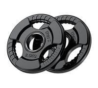 PhysKcal Olympic Weight Plates Set of 2 x 2.5kg with Rubber Finish 2’’ Opening and Tri-Grips, Black Barbell Plates Discs in Pair or Single for Lifting and Strength Training