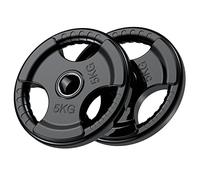 PhysKcal Olympic Weight Plates Set of 2 x 5kg with Rubber Finish 2’’ Opening and Tri-Grips, Black Barbell Plates Discs in Pair or Single for Lifting and Strength Training