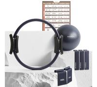 PhysKcal Pilates Ring Set, 15-Inch Magic Circle with Pilates Ball, Resistant Loop and Flex Band, Home Pilates on Mat Essential Kit (Navy)