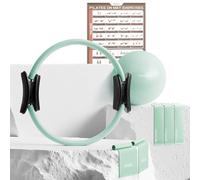 PhysKcal Pilates Ring Set, 15-Inch Magic Circle with Pilates Core Ball, Resistant Loop and Flex Band, 4 in 1 Pilates on Mat Essential Kit (Mint)