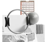 PhysKcal Pilates Ring Set, 15-Inch Magic Circle with Pilates Core Ball, Resistant Loop and Flex Band, 4 in 1 Pilates on Mat Essential Kit (Mist)