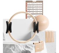 PhysKcal Pilates Ring Set, 15-Inch Magic Circle with Pilates Core Ball, Resistant Loop and Flex Band, Home Pilates on Mat Essential Kit (Nude Beige)