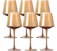 Physkoa Amber Wine Glasses Set of 6-16oz Hand-Blown Crystal Stemmed Red & White Wine Glasses, Unique Colored Glassware for Holiday, Bar & Home Use