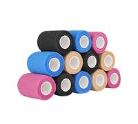 PHYTOP 12 Rolls Cohesive Bandage 7.5cm x 4.5m - Gentle Skin-Friendly, Assorted Colors for Sports Support & Vet Wrap for Pet Care (Blue/Beige/Black/Pink*3)