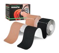 PHYTOP Kinesiology Tape Pre Cut (40 Strips, 25cm x 5cm) | Latex-Free K Tape for Sports | Kinesiotape Ideal for Knee, Shoulder, and Elbow Support (Black+Beige)
