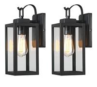Pia Ricco Outdoor Wall Lights, Matte Black Exterior Light Fixture with Clear Glass Shade, Waterproof Front Porch Lighting, Modern Sconce Lantern for Outside, House, Garage, ETL Listed, Pack of 2