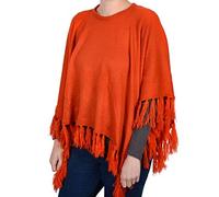 Pia Rossini Ladies Poncho with Tassel Fringe Addison Style Navy Orange Womens One Size Winter Wardrobe Knitwear