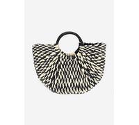 Pia Rossini Monaco Black & White Checked Half Moon Rattan Bag Black