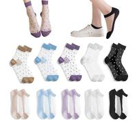 Piacolnic 10 Pairs Sheer Socks Women, 2 Styles See Through Socks Women, Transparent Ankle Socks Nylon Glass Silk Sock Summer Breathable Ruffle Sheer Mesh Sock for Women