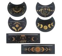 Piacolnic 6 Pcs Wooden Tarot Card Holder Stand, 2 Styles Tarot Card Holder Display Stand, Black Altar Stand Rectangle Moon Shape for Witch Divination Tools Witchcraft Supplies