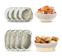 Piacolnic 8 Pack Bread Proofing Basket Cloth Liner, 10 Inch Banneton Proofing Basket Round Oval Breads Basket Liner, Bread Proofing Cover for Sourdough Bowl Bakery Making