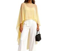 Piallann Women Chiffon Shawl Cape High Low Sheer Poncho for Evening Dress (Yellow, ONE SIZE)
