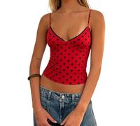 Piallann Women Lace Trim Polka Dot Cami Top Y2k Camisole Going Out | Y2k Lace Trim Tank Tops Polka Dot Spaghetti Strap V Neck Camisole Gingham Camouflage Cami Top Summer Streetwear