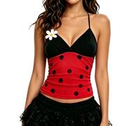 Piallann Women Ladybug Polka Dot Tube Top Bee Striped Bandeau Top | Daisy Applique Strapless Crop Top Red Dots Black Yellow Striped Tube Top Bumblebee Lady Bug Halloween Costume