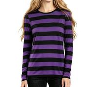 Piallann Women Long Sleeve Striped Shirt Halloween Cosplay Costume Top | Gothic Crew Neck T Shirts, Loose Fit, E Girl, Cat Sailor Cosplay Tops, Fall Winter Outfits