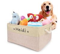 PIANG GOUER Dog Toy Box Storage Basket Bin with Personalized Custom Pet's Name Collapsible Rectangular Storage Bag For Organizing Dogs cat Clothes, Shoes, Pet Accessories (Pink, S)