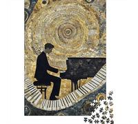 Pianist 1000 Piece Jigsaw Puzzle Paper Jigsaw Puzzle for Adults Artistic Golden Melody Focus Relaxation Family Decor Gift 52x38cm/1000pcs